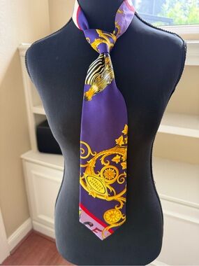 Versace Stunning SILK Classic 90’s Royal Purple & Gold Zebra Baroque Design Tie